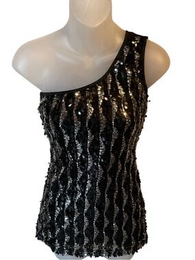 LA Teez sequin one shoulder tank club  night out small glamour shirt